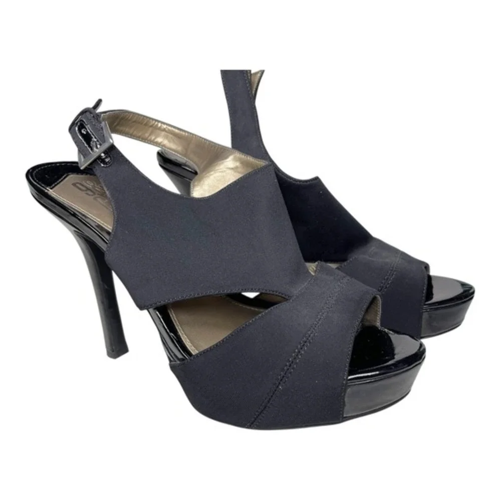 9 & Co 10M Black Platform Sandals Peep Toe Slingback Heels JJFAITHFUL Glam Pinup
